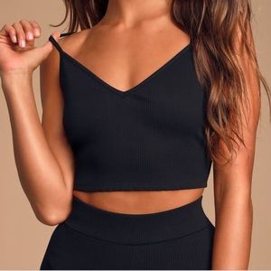 Lulus Stay Extra Black Ribbed V-neck Crop Top